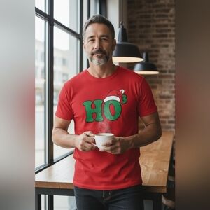 Delta Red Holiday Tee with Green Santa Design